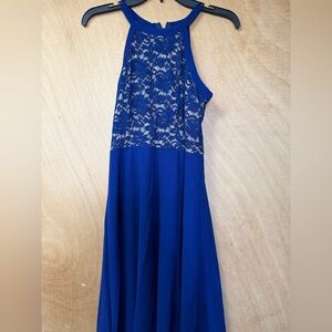 SHEIN Navy Blue Lace Halter Neck A-Line Fit & Flare Dress